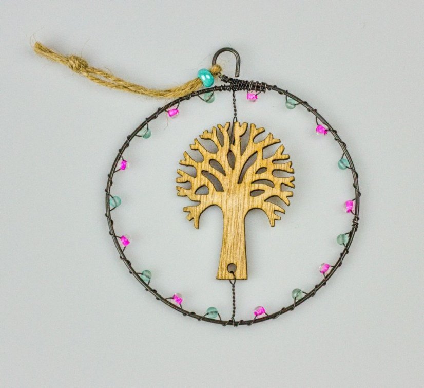 Drátovaná ozdoba STROM - Drátěné ozdoby: fialová a zelená